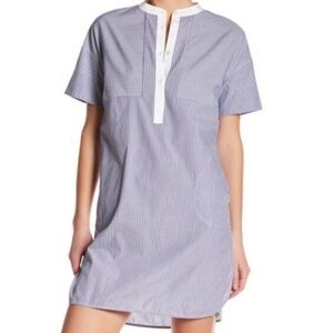 Vince Poplin Blue and White Stripe Shirt Dress Size 8